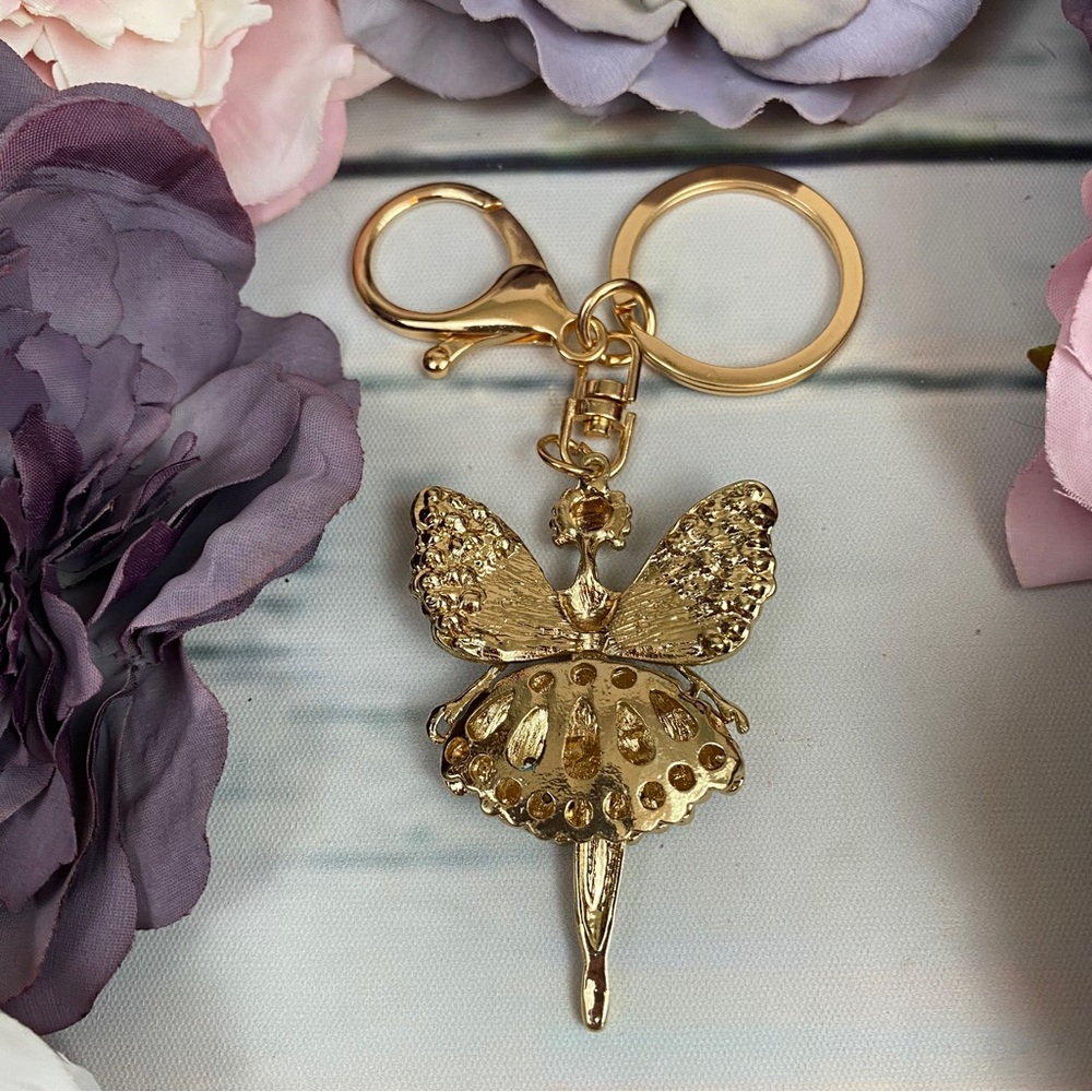Gold Crystal Angel Fairy Keychain Charm - Picture 7 of 10